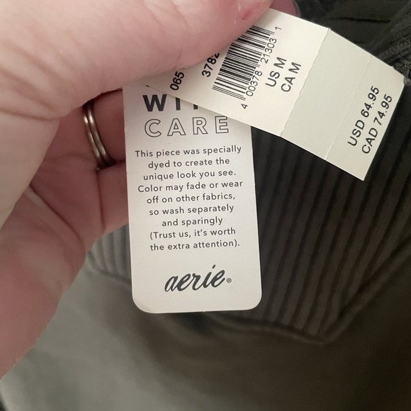 Aerie Quarter Zip Ribbed Sweater Sweatshirt Olive Green Medium New With Tags - Picture 7 of 12